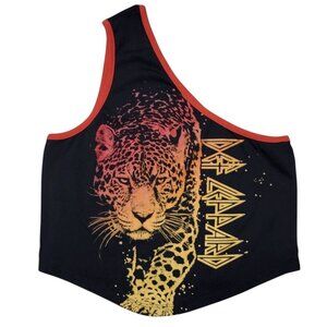 Def Leppard Womens One Shoulder Graphic Band Top Large